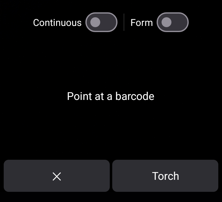 Scanner viewfinder with Continuous and Form switches